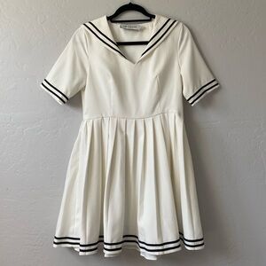 Self-Portrait Cream and Black Sailor Pleated Dress US 6